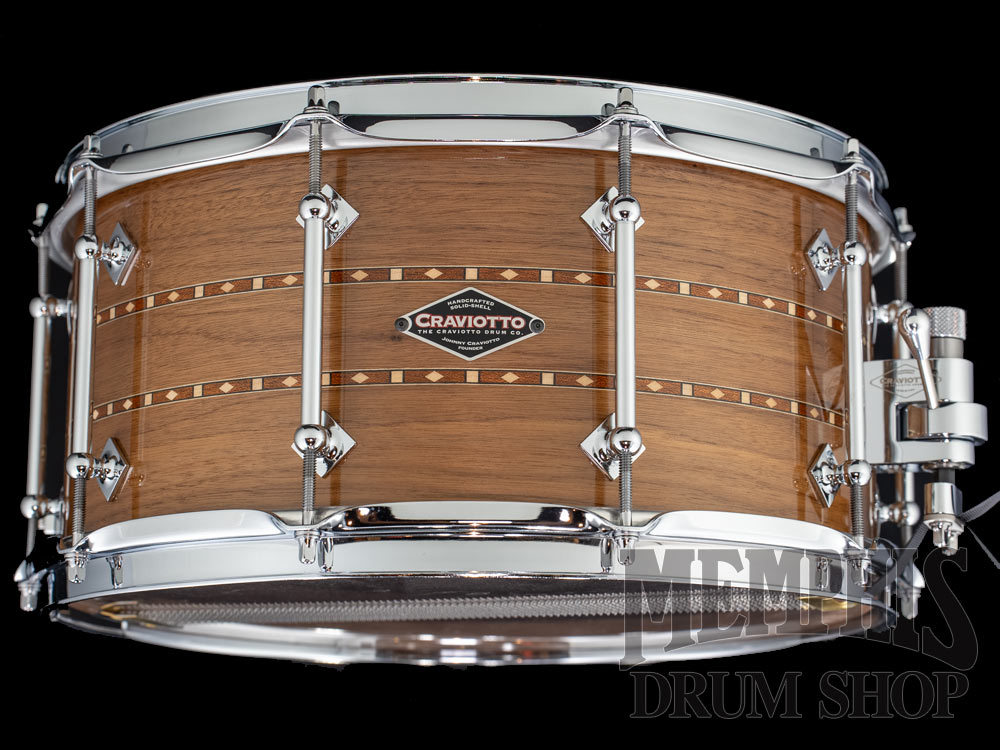 Craviotto 14x7 Custom Shop Walnut Snare Drum with Dual Walnut Inlay - Natural Gloss Lacquer