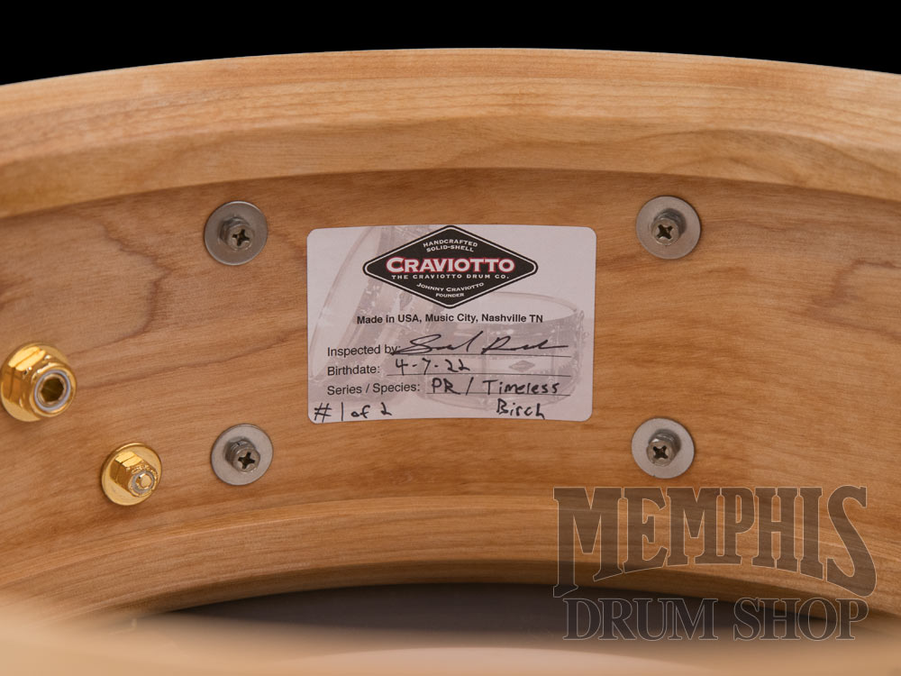 Craviotto 14x5.5 Private Reserve Timeless Timber Birch with Dual Blue Abalone Inlay and Gold Hardware
