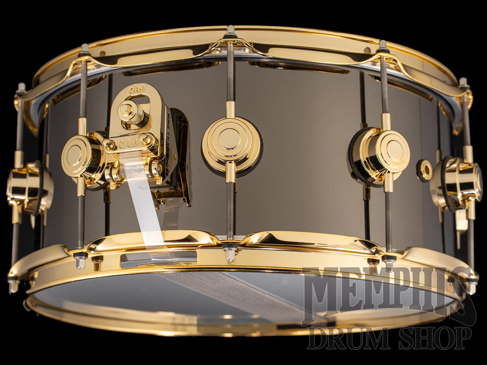 DW 14x6.5 Collector's Series Black Nickel Over Brass Snare Drum with Gold Hardware