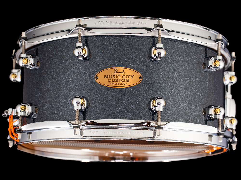 Pearl 14x6.5 Music City Custom Solid Cherry Snare Drum - Charcoal Black Sparkle