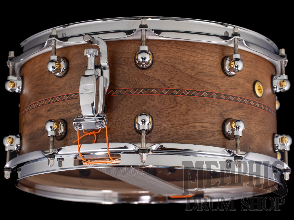 Pearl 14x6.5 Music City Custom One Of A Kind Solid Walnut Snare Drum with Inset Duo Bowline Inlay