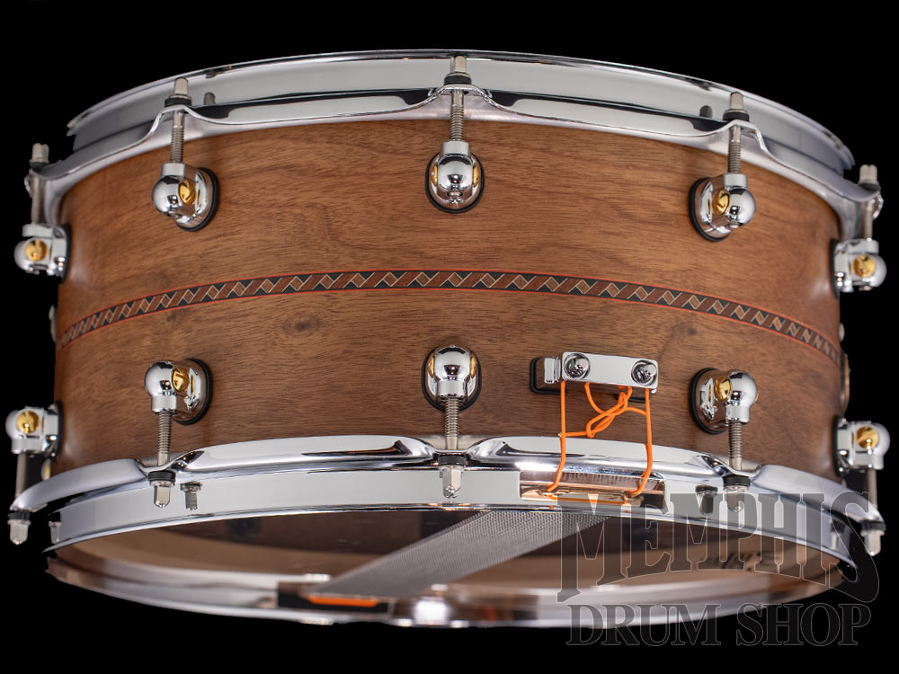 Pearl 14x6.5 Music City Custom One Of A Kind Solid Walnut Snare Drum with Inset Duo Bowline Inlay