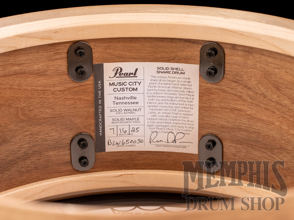 Pearl 14x6.5 Music City Custom One Of A Kind Solid Walnut Snare Drum with Inset Duo Bowline Inlay