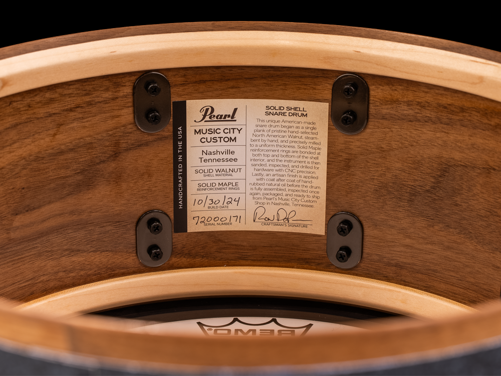 Pearl 14x6.5 Music City Custom Solid Walnut Snare Drum - Charcoal Black Sparkle
