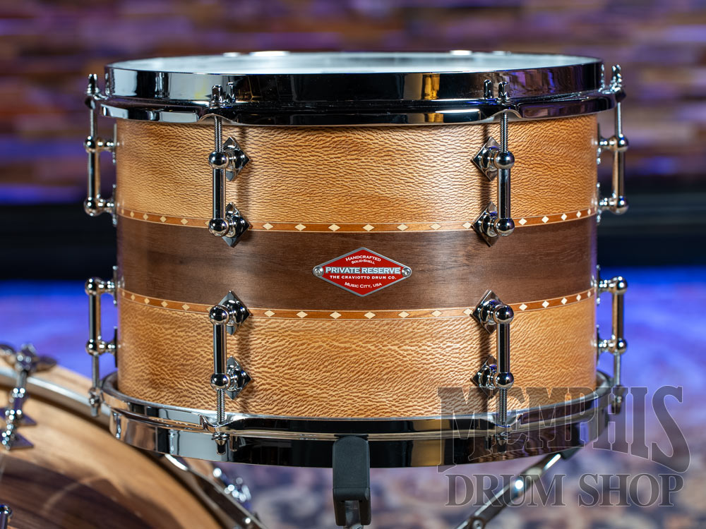 Craviotto Private Reserve Stacked Sycamore/Walnut/Sycamore Drum Set with Dual Cherry Inlay 22/12/16