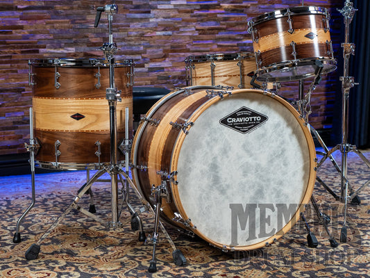 Craviotto Custom Shop Stacked Walnut/Ash/Walnut Drum Set with Dual Cherry Inlay 22/12/16