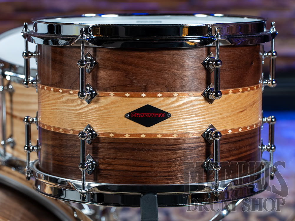 Craviotto Custom Shop Stacked Walnut/Ash/Walnut Drum Set with Dual Cherry Inlay 22/12/16