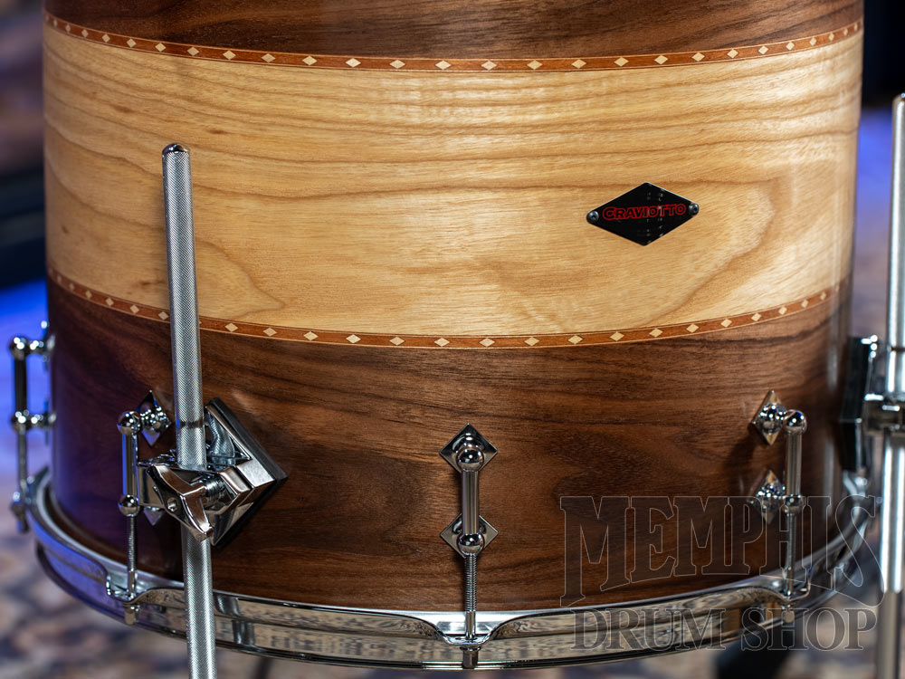 Craviotto Custom Shop Stacked Walnut/Ash/Walnut Drum Set with Dual Cherry Inlay 22/12/16