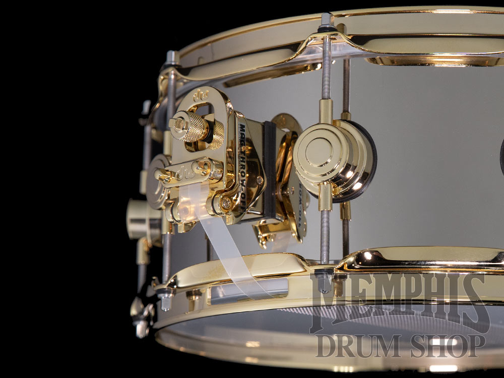 DW 14x5.5 Collector's Series Nickel Over Brass Snare Drum with Gold Hardware