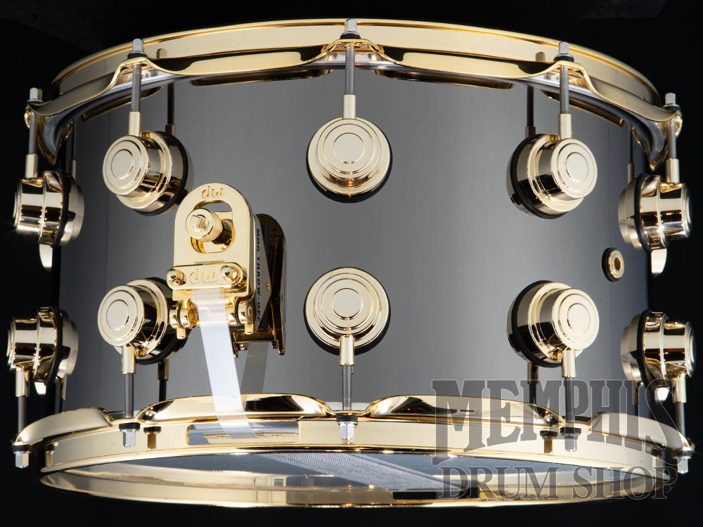 DW 14x8 Collector's Series Black Nickel Over Brass Snare Drum with Gold Hardware