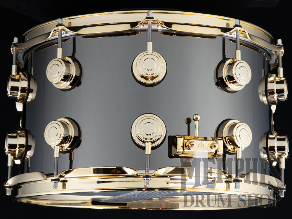 DW 14x8 Collector's Series Black Nickel Over Brass Snare Drum with Gold Hardware