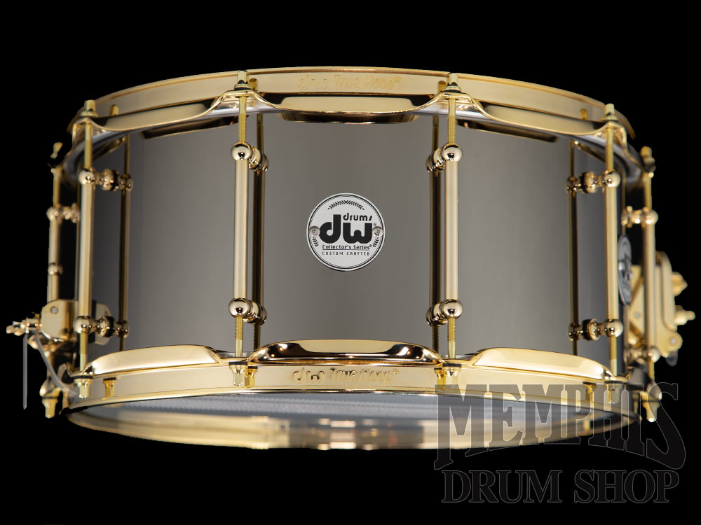 DW 14x6.5 Collector's Series Black Nickel Over Brass Snare Drum with Gold Hardware and Tube Lugs