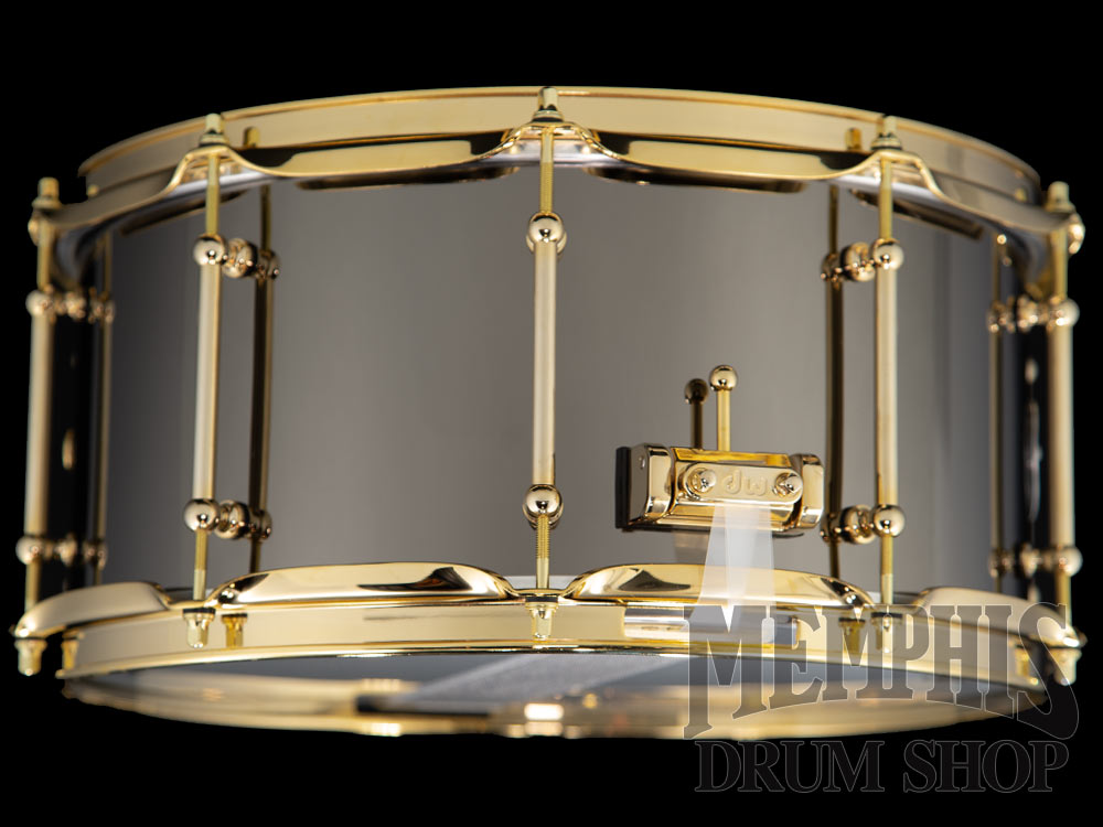 DW 14x6.5 Collector's Series Black Nickel Over Brass Snare Drum with Gold Hardware and Tube Lugs