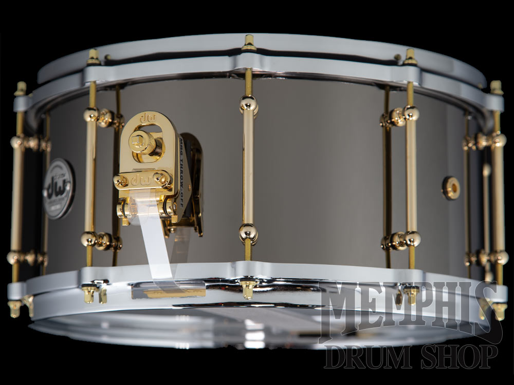 DW 14x6.5 Collector's Series Black Nickel Over Brass Snare Drum with Gold Tube Lugs and Chrome Die-cast Hoops