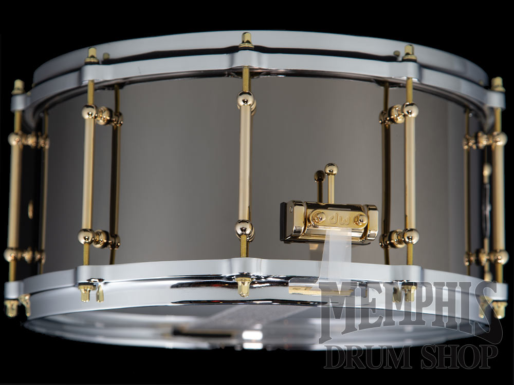 DW 14x6.5 Collector's Series Black Nickel Over Brass Snare Drum with Gold Tube Lugs and Chrome Die-cast Hoops