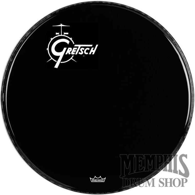 Gretsch 24" Ebony Logo Drumhead - Off-Center Gretsch Logo with Remo Logo
