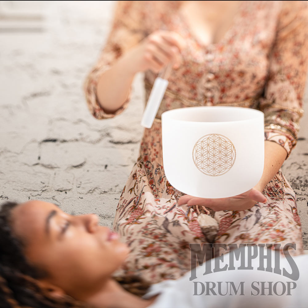 Meinl 8" Crystal Singing Bowl, White-frosted, Note C#, Flower of Life