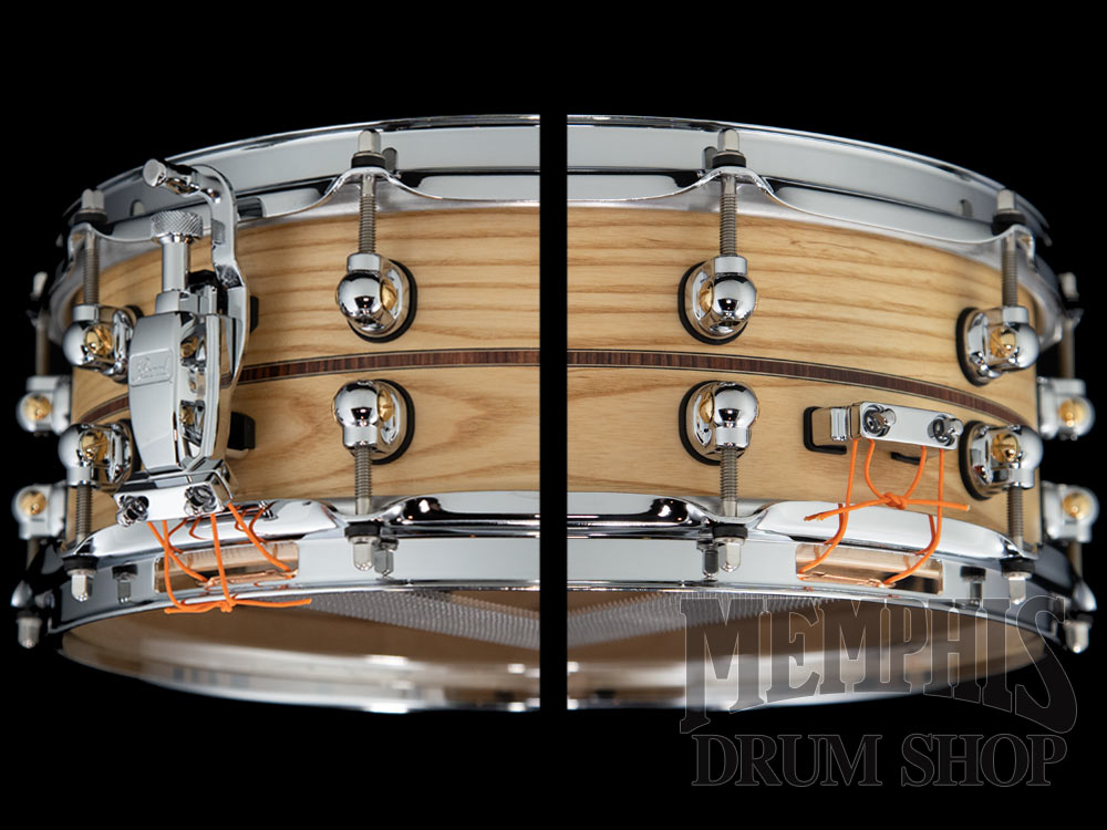 Pearl 14x5 Music City Custom Solid Ash Snare Drum with Kingwood Center Inlay