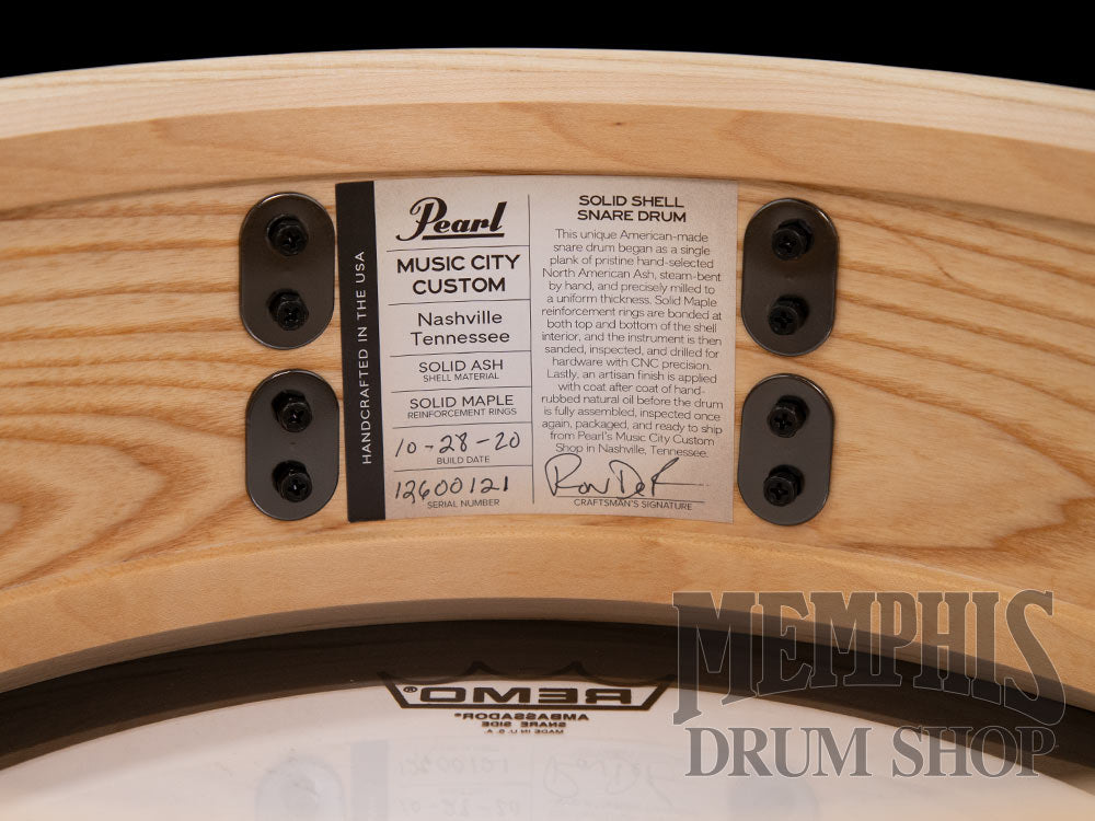 Pearl 14x5 Music City Custom Solid Ash Snare Drum with Kingwood Center Inlay