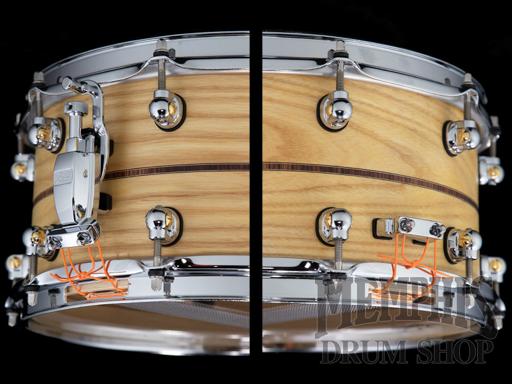 Pearl 14x6.5 Music City Custom Solid Ash Snare Drum with Kingwood Center Inlay
