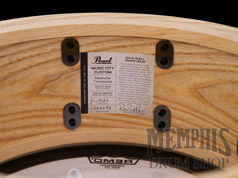 Pearl 14x6.5 Music City Custom Solid Ash Snare Drum with Kingwood Center Inlay