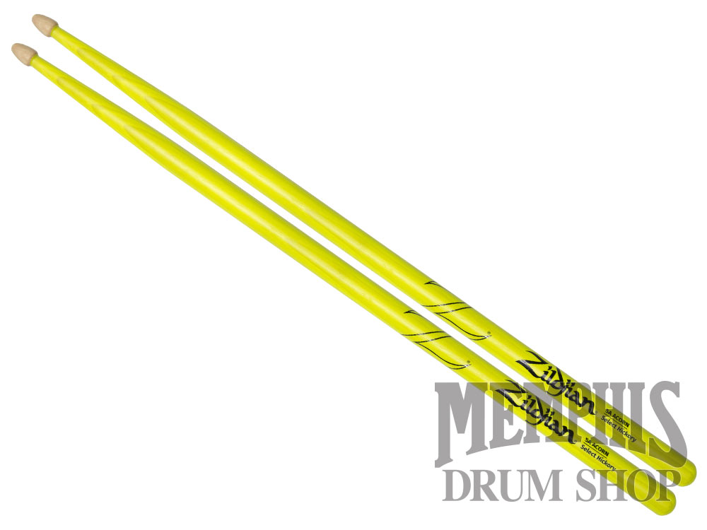 Zildjian Hickory Series - 5A Acorn Tip Neon Yellow Drumsticks Z5AACDGY