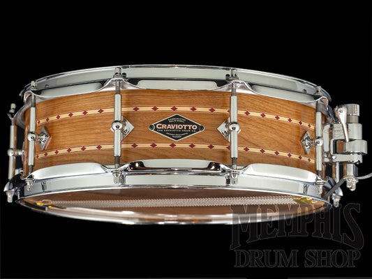 Craviotto 14x4.5 Custom Shop Cherry Snare Drum with Dual Red Inlay