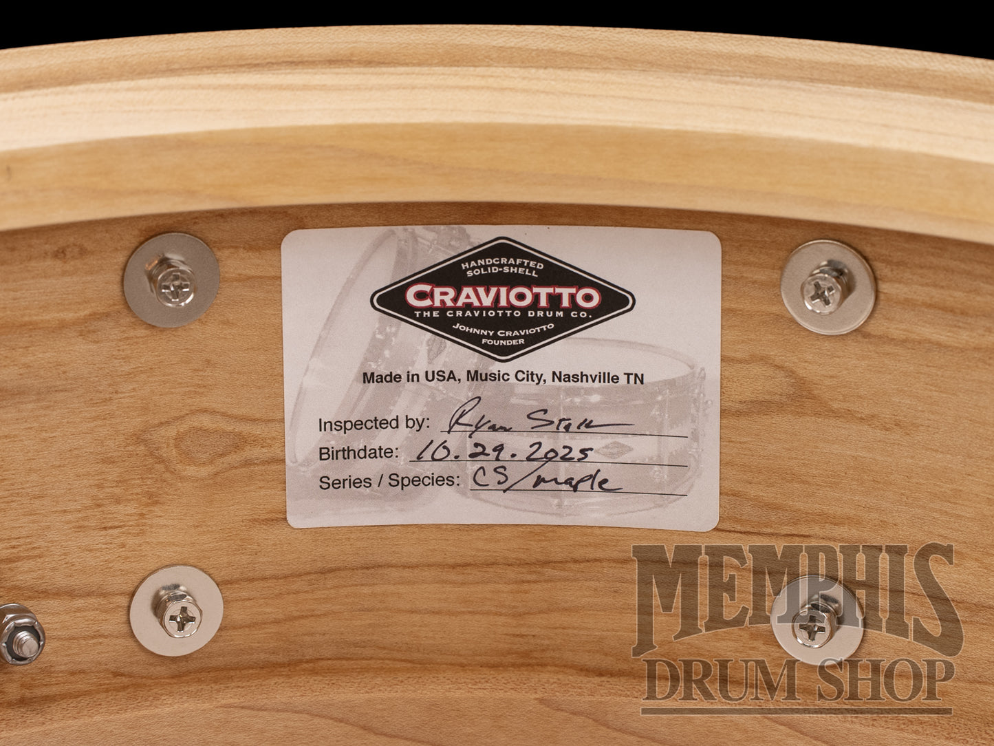 Craviotto 14x5.5 Custom Shop Maple Snare Drum with Maple Inlay