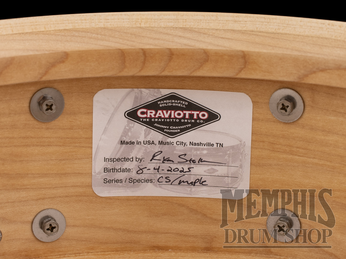 Craviotto 14x5.5 Custom Shop Maple Snare Drum with Maple Inlay