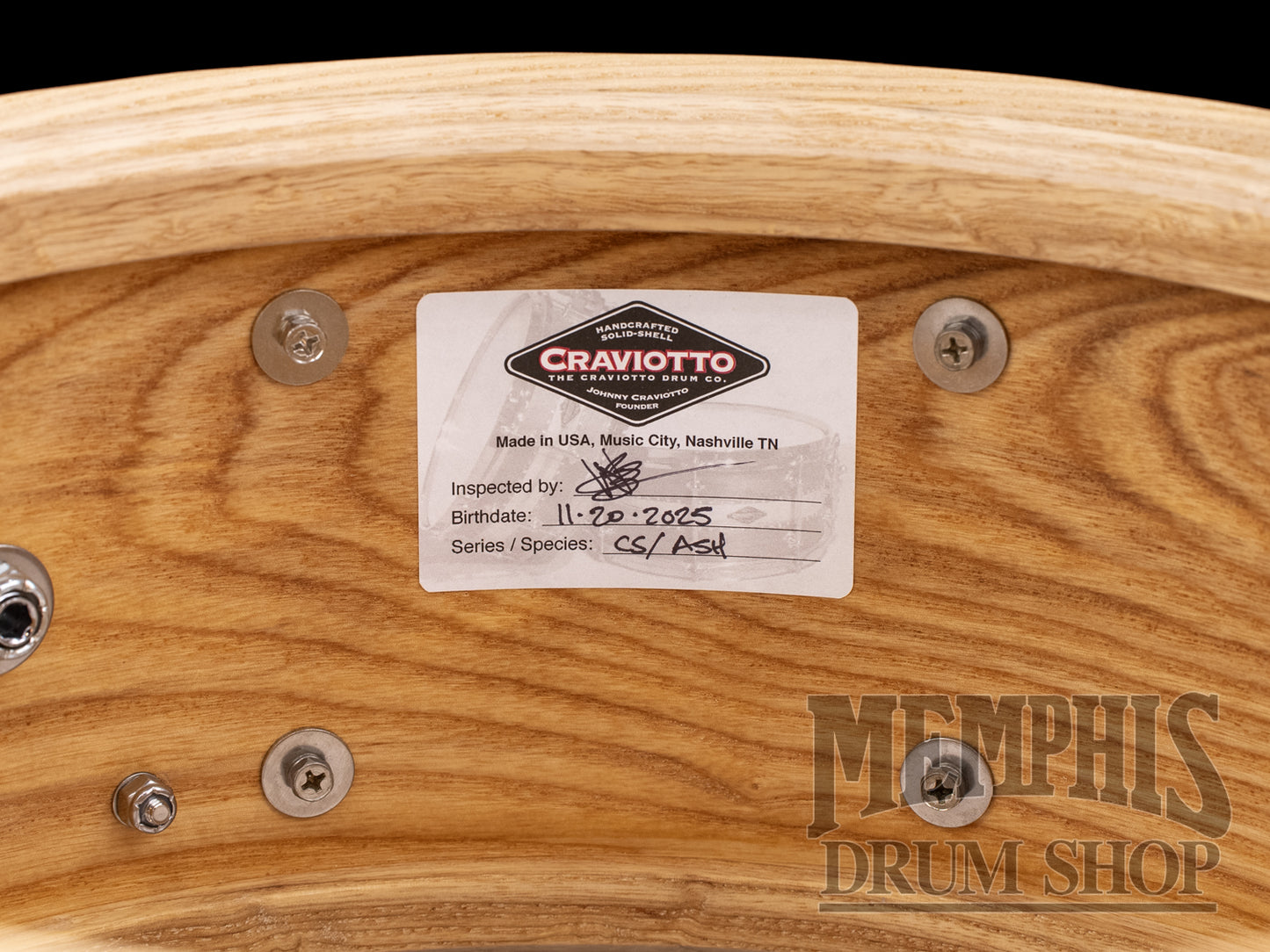 Craviotto 14x6.5 Custom Shop Ash Snare Drum with Walnut Inlay