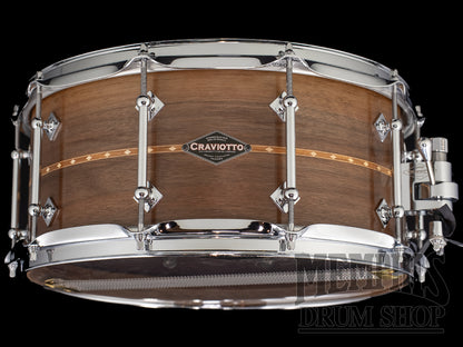 Craviotto 14x6.5 Custom Shop Walnut Snare Drum with Cherry Inlay