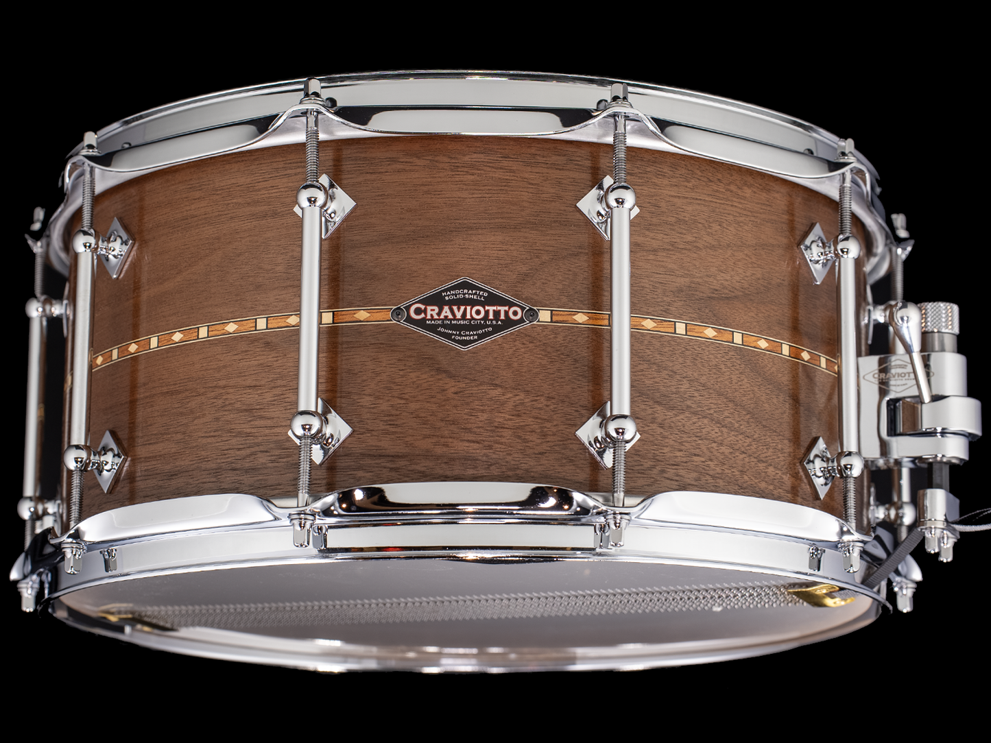 Craviotto 14x7 Custom Shop Walnut Snare Drum with Walnut Inlay