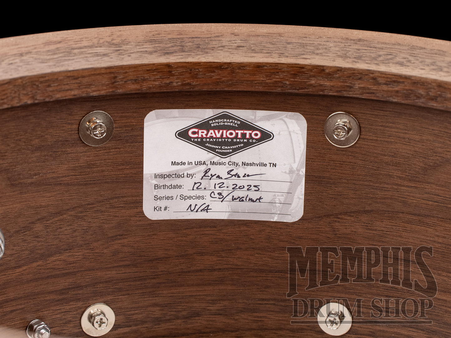 Craviotto 14x6.5 Custom Shop Walnut Snare Drum with Walnut Inlay