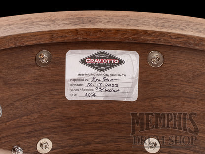 Craviotto 14x6.5 Custom Shop Walnut Snare Drum with Walnut Inlay