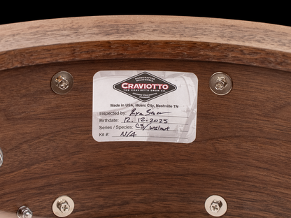 Craviotto 14x7 Custom Shop Walnut Snare Drum with Walnut Inlay