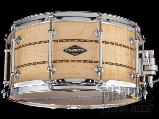 Craviotto 14x7 Custom Shop Curly Maple Snare Drum with Dual Walnut Inlay