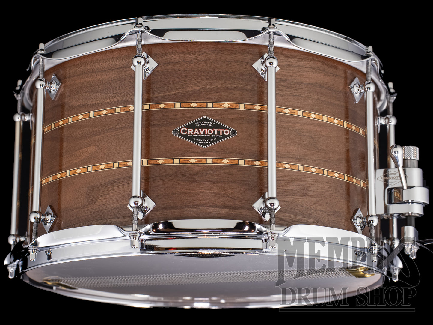 Craviotto 14x8 Custom Shop Walnut Snare Drum with Dual Walnut Inlay