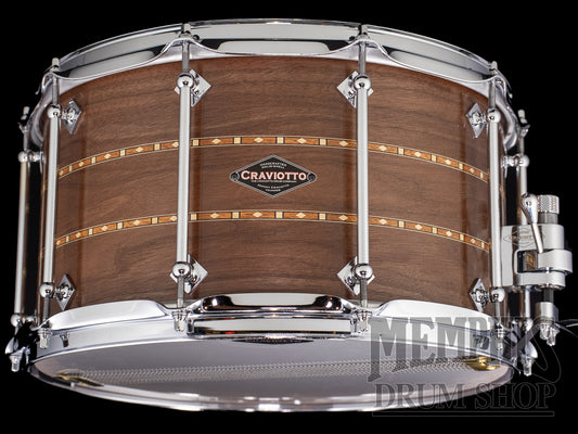 Craviotto 14x8 Custom Shop Walnut Snare Drum with Dual Walnut Inlay