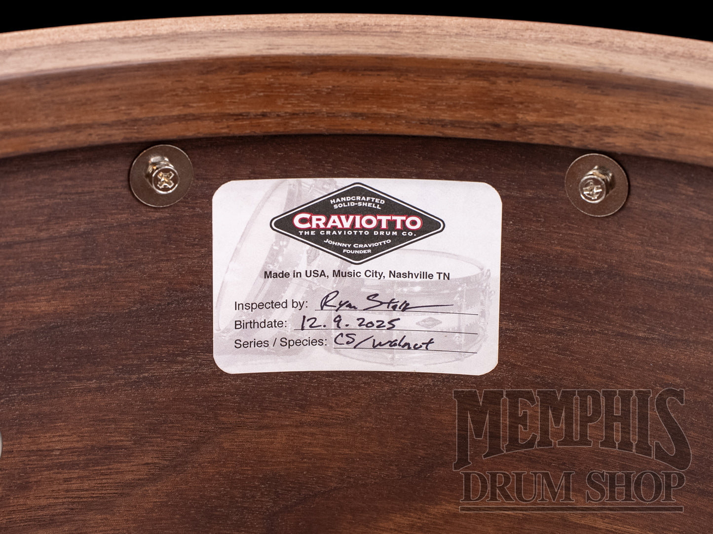 Craviotto 14x8 Custom Shop Walnut Snare Drum with Dual Walnut Inlay