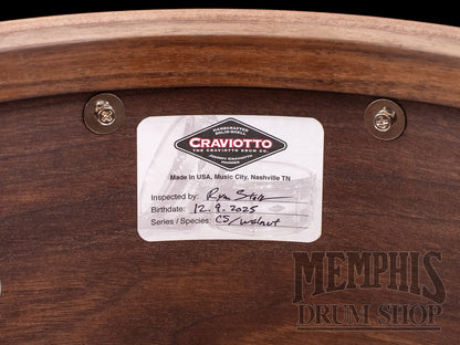 Craviotto 14x8 Custom Shop Walnut Snare Drum with Dual Walnut Inlay