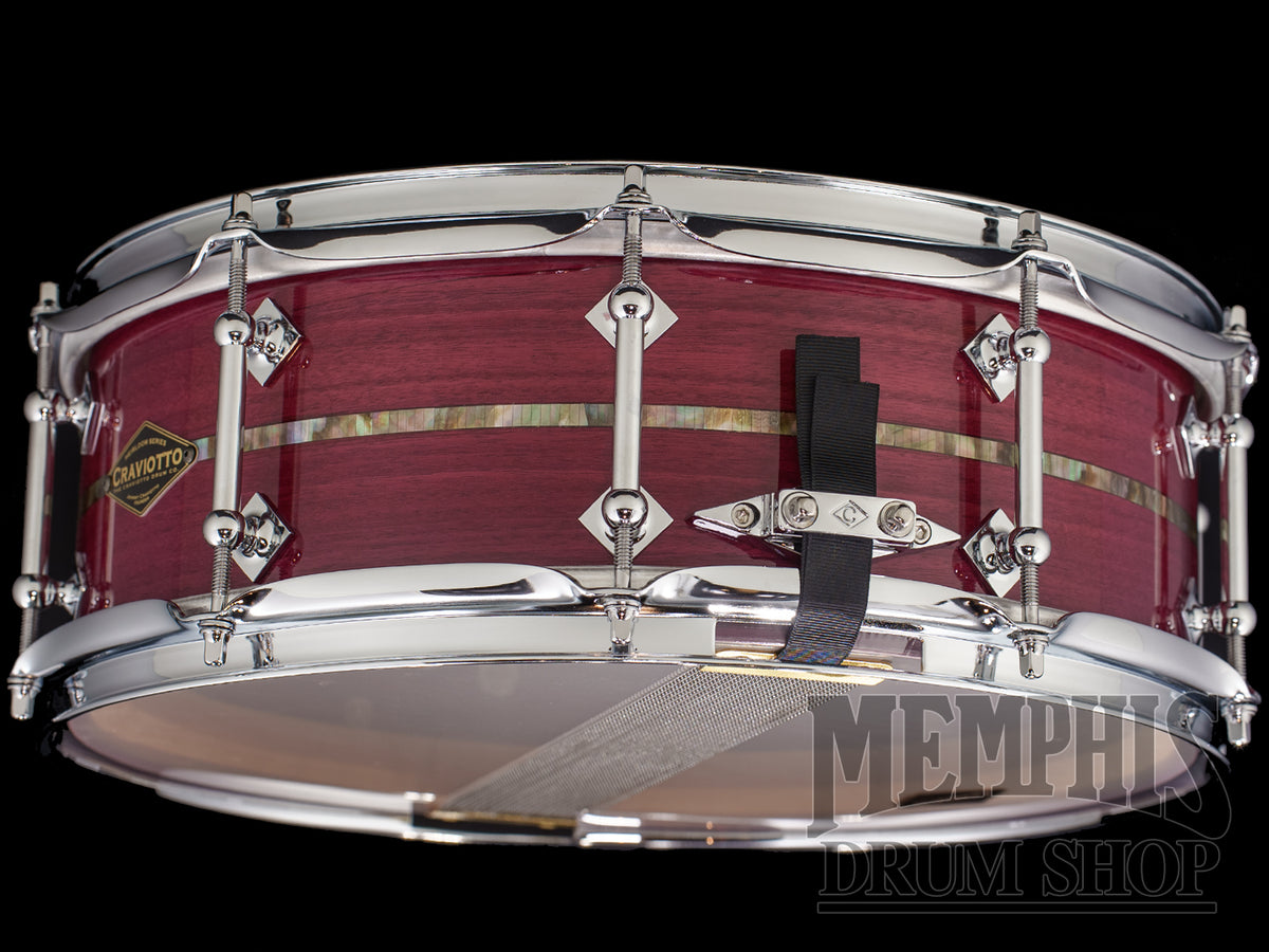 Craviotto 14x5 Heirloom Series Purpleheart Snare Drum with Black Tahitian Pearl Abalone Inlay