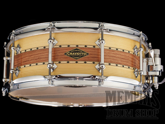 Craviotto 14x5.5 Heirloom Series Spruce/Padauk Snare Drum with Dual Maple Inlay