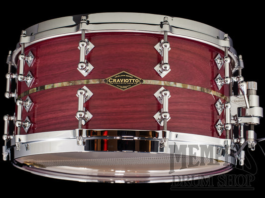 Craviotto 14x7 Heirloom Series Purpleheart Snare Drum with Black Tahitian Pearl Abalone Inlay
