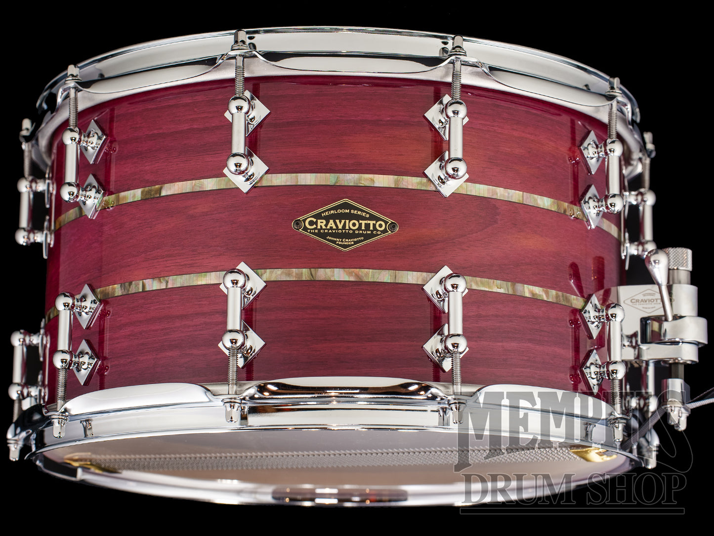 Craviotto 14x8.0 Heirloom Series Purpleheart Snare Drum with Dual Black Tahitian Pearl Abalone Inlay