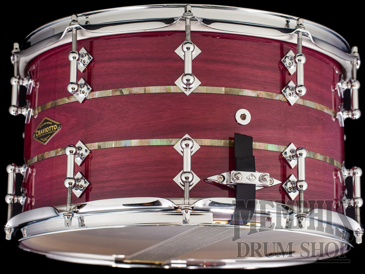 Craviotto 14x8.0 Heirloom Series Purpleheart Snare Drum with Dual Black Tahitian Pearl Abalone Inlay
