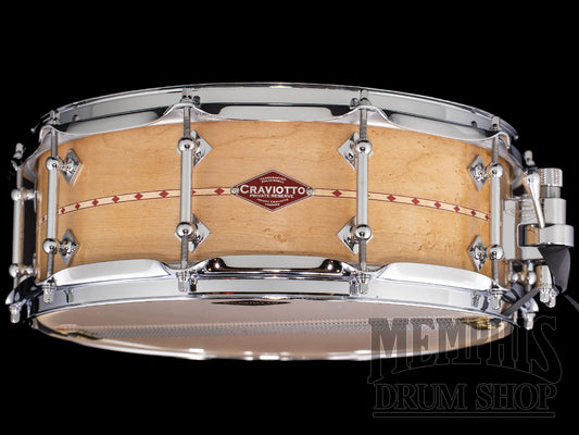 Craviotto 14x5.5 Private Reserve Birdseye Maple Snare Drum with Red Inlay