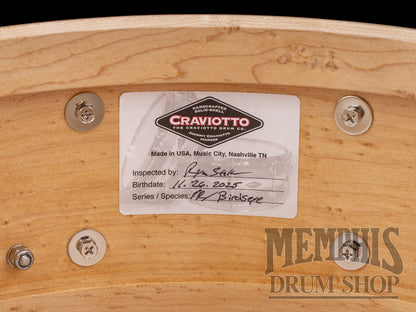 Craviotto 14x5.5 Private Reserve Birdseye Maple Snare Drum with Red Inlay