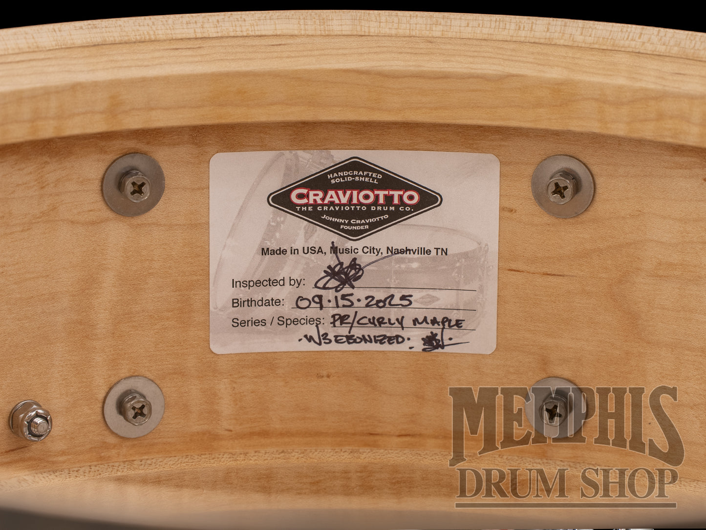 Craviotto 14x5.5 Private Reserve Curly Maple Snare Drum - Medium Ebonized