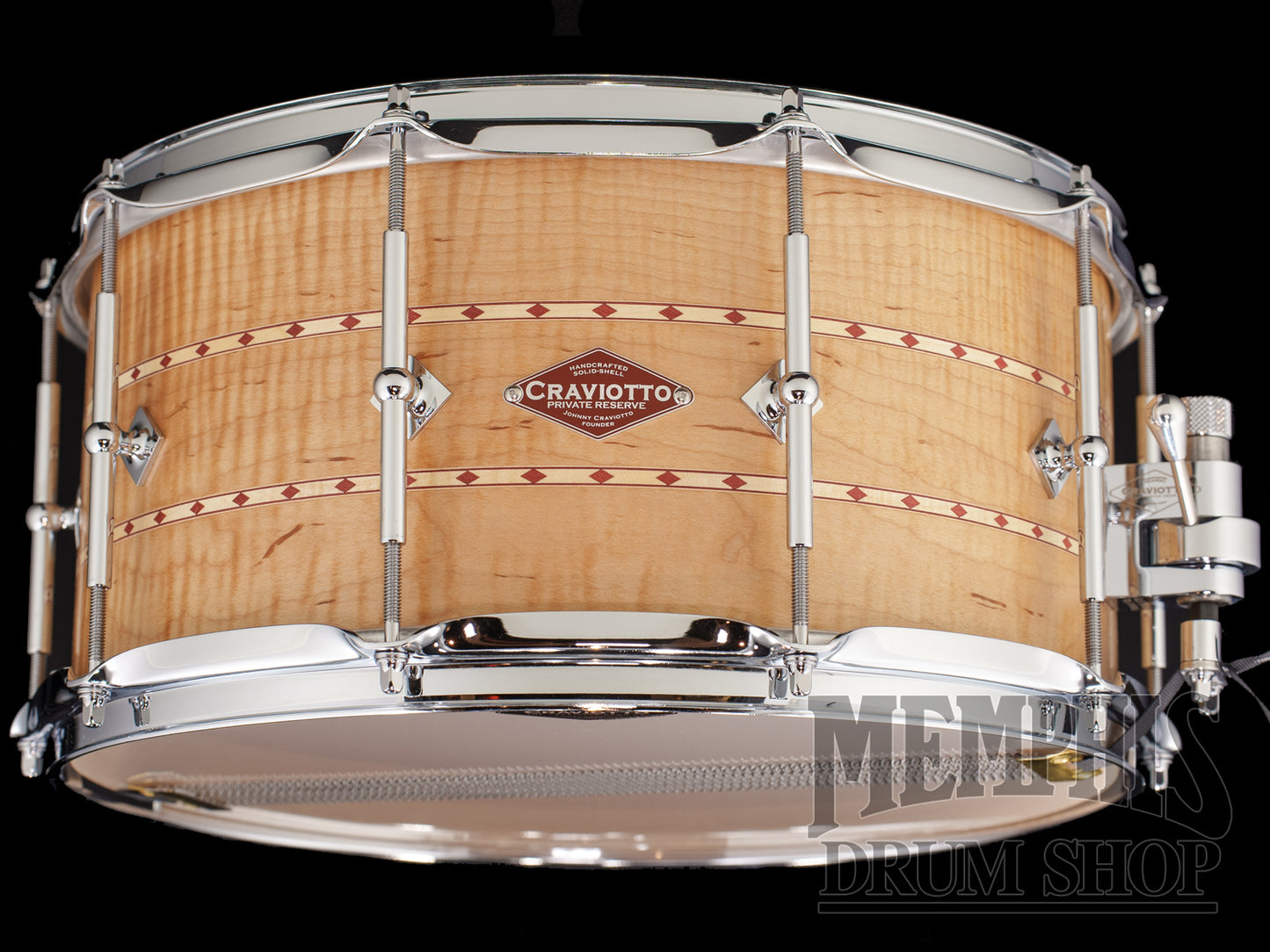 Craviotto 14x7 Private Reserve Curly Maple Snare Drum with Dual Red Inlay