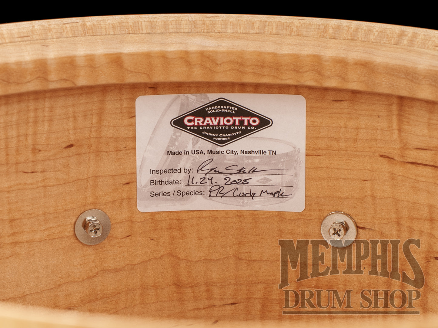 Craviotto 14x7 Private Reserve Curly Maple Snare Drum with Dual Red Inlay